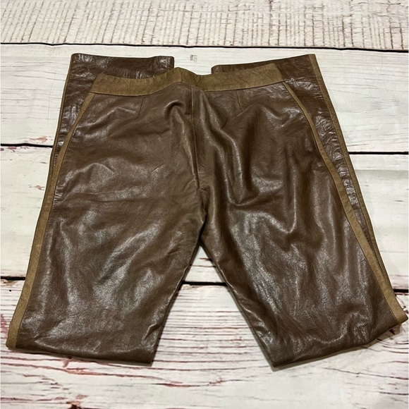 DKNY women’s 100% leather boot cut tuxedo trim pants size 6 Brown Vintage Y2K - Picture 9 of 16